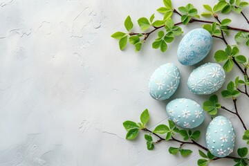 Happy Easter Eggs Basket floral card. Bunny in flower easter Love decoration Garden. Cute hare 3d Rejoice easter rabbit spring illustration. Holy week Rose Dawn card wallpaper Sapphire blue