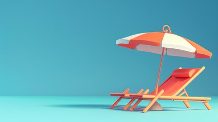 A relaxing vacation and travel concept featuring a beach umbrella and chair, inviting a sense of leisure and enjoyment by the seaside