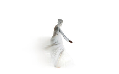 Transcending Motion in a Static White Frame Isolated on Transparent Background.