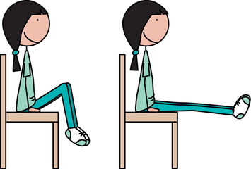 Cartoon vector illustration of a girl exercising - chair leg lifts