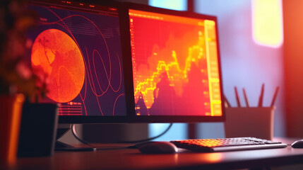 Monitor Screen Highlights Climate Change Data