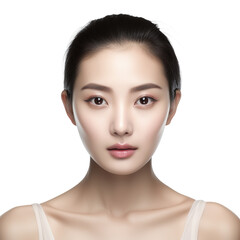 Cute Asian Girl with clean healthy skin on Transparent Background, Ai Generated