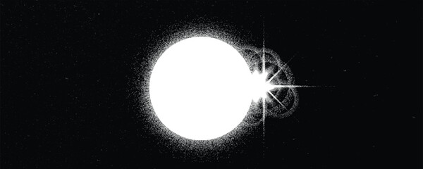 Sun explosion . Solar  x flare . Big eruption of plasma with magnetic loops . Exploding star in space. Solar flash of radiation on sun surface . Noise texture .Vector illustration - obrazy, fototapety, plakaty