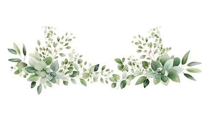 Watercolor green floral illustration on white background. Leaf frame, border, for wedding stationary and greetings
