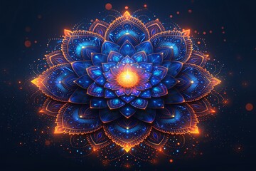 Glowing Flower of the Month A Stunning Blue Flower with a Pop of Orange Generative AI
