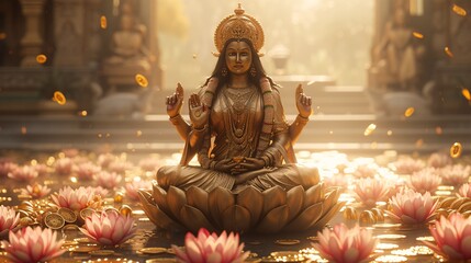 Golden Goddess in Lotus Flower Generative AI