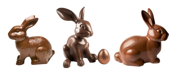 set of Easter chocolate bunnys .Bunny rabbit chocolate. Isolated cutout on transparent background.