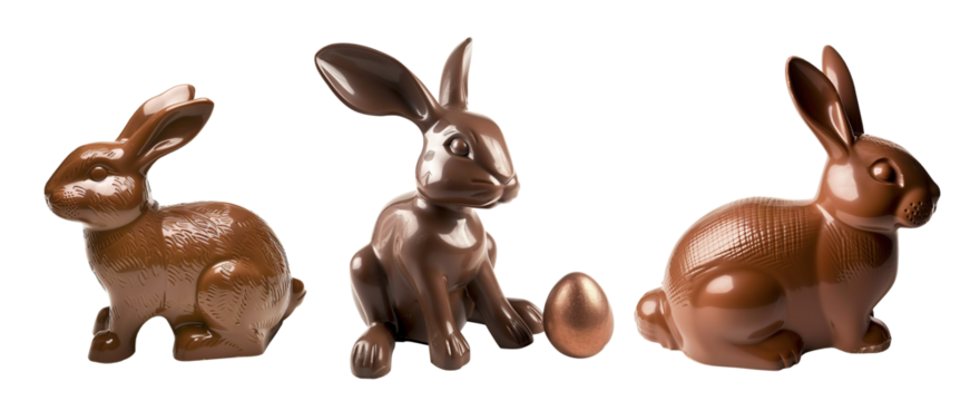 set of Easter chocolate bunnys .Bunny rabbit chocolate. Isolated cutout on transparent background.