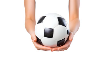 Fototapeta premium woman hand hold soccer ball isolated on white background