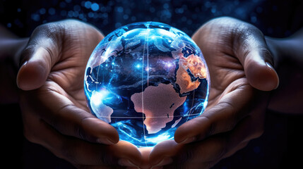 A pair of hands holding a transparent globe
