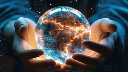 A pair of hands holding a transparent globe