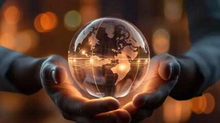 A pair of hands holding a transparent globe