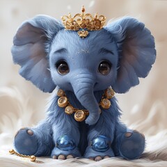A Blue Elephant with a Crown and Beads, Perfect for a Royal Themed Party or a Birthday Celebration Generative AI