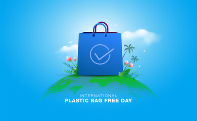 Vector design for Paper Bag Day. International Plastic Free day or Stop plastic save earth background. Awareness promotional advertising concept.
