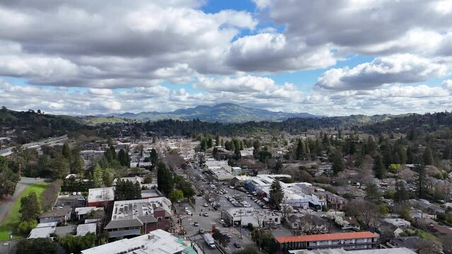 Mt. Diablo, Lafayette California, Downtown Buildings, Contra Costa County. East Bay Area Aerial Drone Footage
