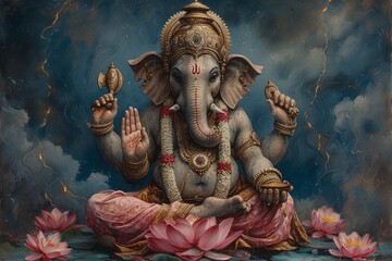 Ganesh the Guru of Good Fortune Generative AI - obrazy, fototapety, plakaty