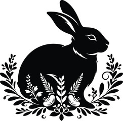 Naklejka premium rabbit silhouette flowers ornament decoration, floral vector design
