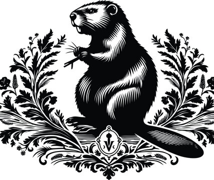 recommend clip art: beaver silhouette flowers ornament decoration, floral vector design