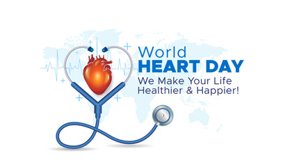 World Heart Day or Heart care medical clinic hospital awareness and promotional advertisement. Vector replasable file