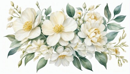 Fototapeta na wymiar Ivory floral illustration. Watercolor soft petals.