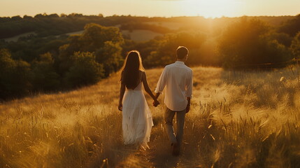Couple walking on sunset