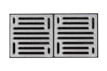 Iron drainage grate gutter cover isolated on transparent background.