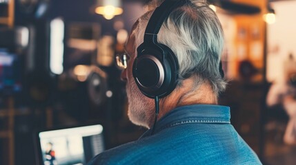 Elderly Man Immersed in Music Creation Generative AI