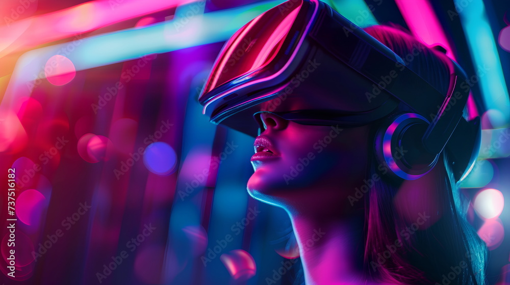 Canvas Prints woman using vr googles