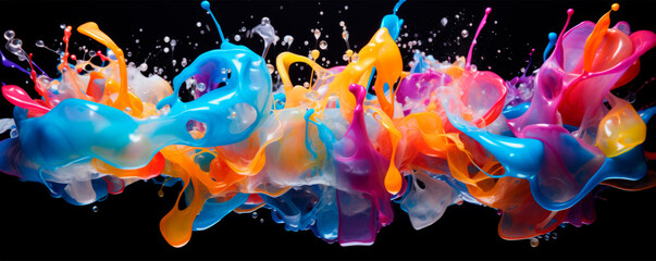 Expansive swirls of paint float against a black backdrop, forming a vibrant kaleidoscope that mesmerizes with its spectrum of colors, symbolizing creativity's boundless realm.