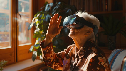 Grandma using VR glasses