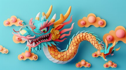 colorful dragon illustration. 3D rendering. 