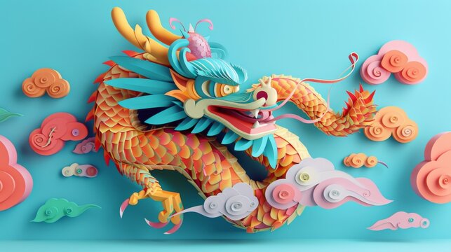 colorful dragon illustration. 3D rendering. 