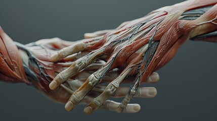 Detailed Anatomical Representation of Human Hands with Exposed Muscles, Tendons, and Bones