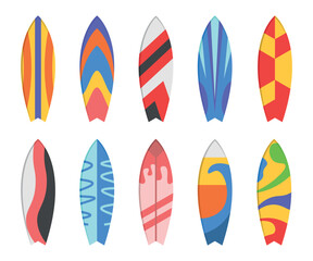 Collection 10 Illustrations of Surfboards with Different Summer Arts Patterns Prints