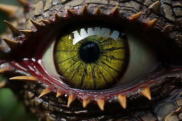 Wide Dinosaur eye closeup. Reptile face. Generate Ai