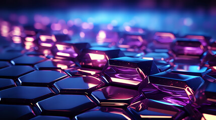 Obraz premium Neon Lit 3D Hexagonal Pattern. 3D hexagonal pattern illuminated with neon lights, a stunning choice for futuristic and abstract digital wallpapers.