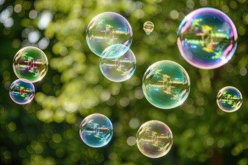 soap bubbles on a green background