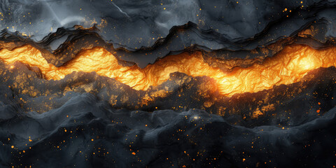 Abstract art of molten gold veins flowing through dark, textured stone, conveying a sense of fiery elegance.