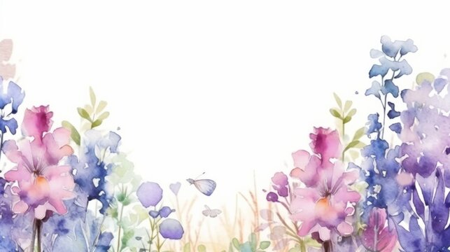 Wedding flower decorations with free space for text. Watercolor style. Generative AI