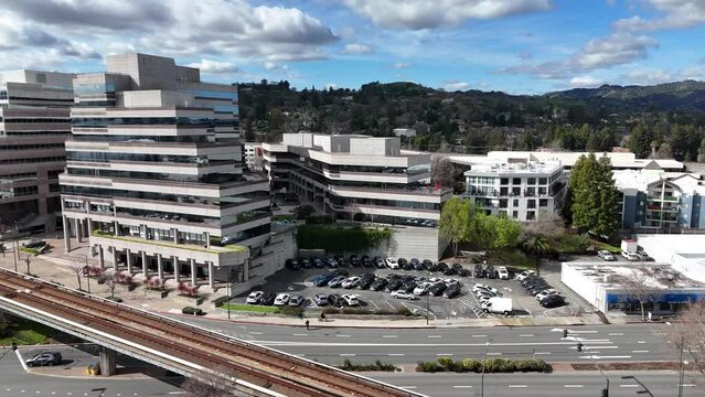 Walnut Creek California, Downtown Buildings, Contra Costa County. East Bay Area Aerial Drone Footage
