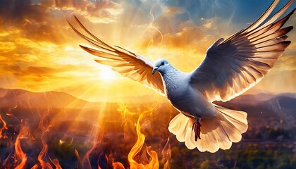 pentecost sunday pentecost background with flying dove and fire created by generative al