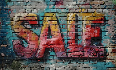 The word Sale is written on the wall in graffiti style.