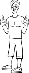 cartoon happy young man character coloring page