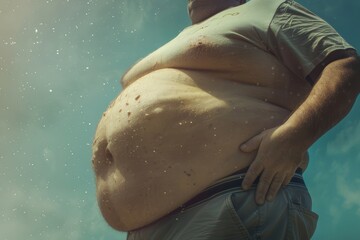 fat bely close up,gluttony concept - obrazy, fototapety, plakaty