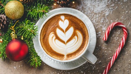 Obraz na płótnie Canvas cup of latte coffee with santa claus shape art on foam top view christmas and new year background