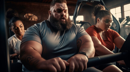 Fototapeta premium An intense arm wrestling match in the gym showcases the epitome of strength, burning passion, and the essence of friendly rivalry among competitors.
