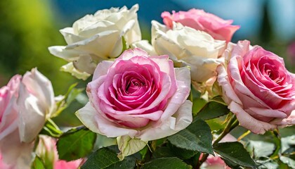 pink and white roses