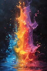 Multicolored splashes of colors on a black background. 3d illustration