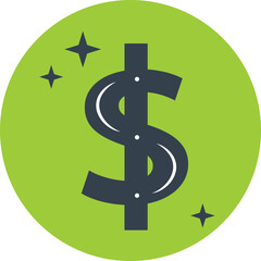 Green dollar sign with sparkles.