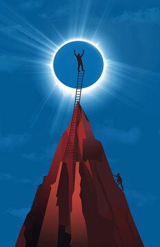 A closer look. A man climbs to a  mountain peak to get a closer look a the solar eclipse April 8, 2024.